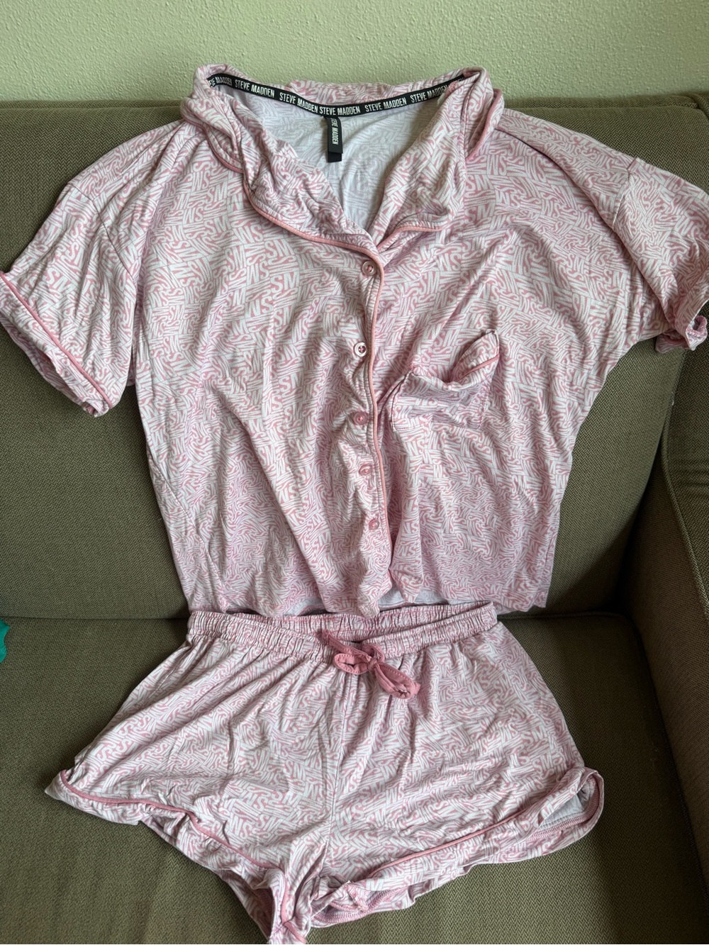 Steve Madden Light Pink Short Sleeve Button Pajama Set